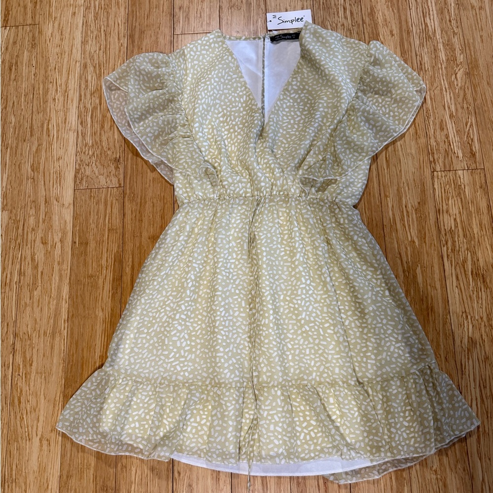 Simplee Yellow Floral Summer Dress w/ Ruffle Sleeves